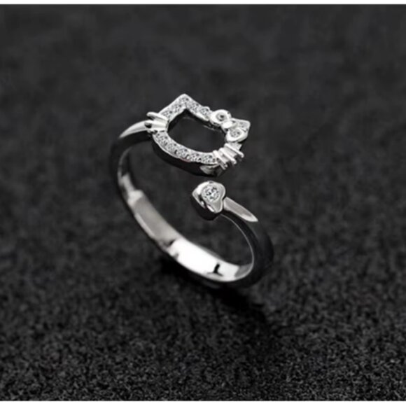 HELLO KITTY Girls Silver Semi Adjustable Ring Inlaid Crystals NWT - Picture 5 of 7